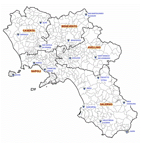 Mappa stazioni permanenti GNSS Regione Campania